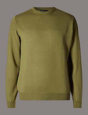 Slim Fit Textured Yoke Jumper with Wool Image 2 of 3