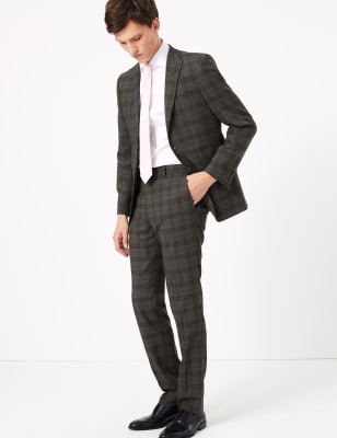 Slim Fit Wool Blend Checked Trousers | M&S Collection | M&S