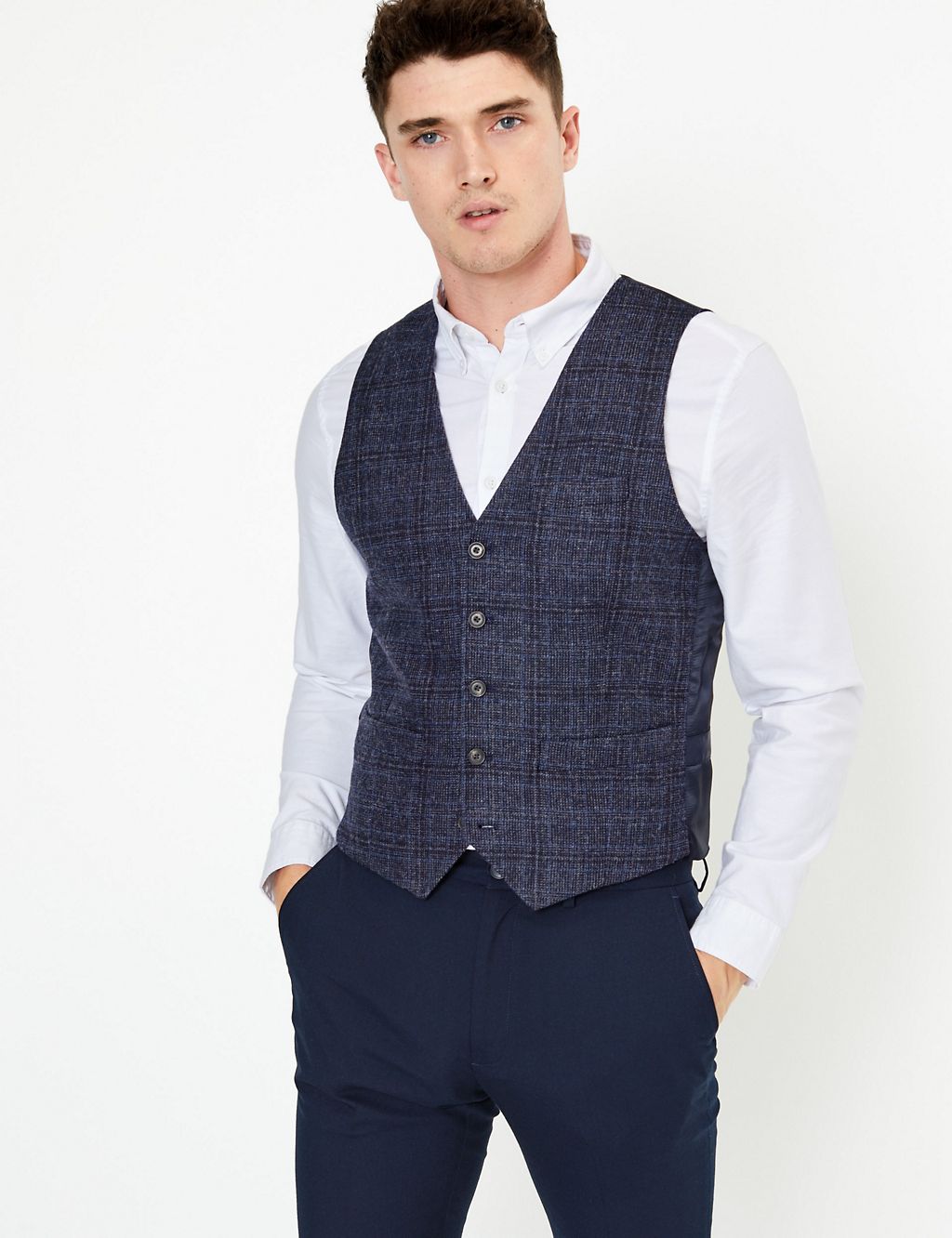Slim Fit Wool Mix Checked Waistcoat 2 of 6