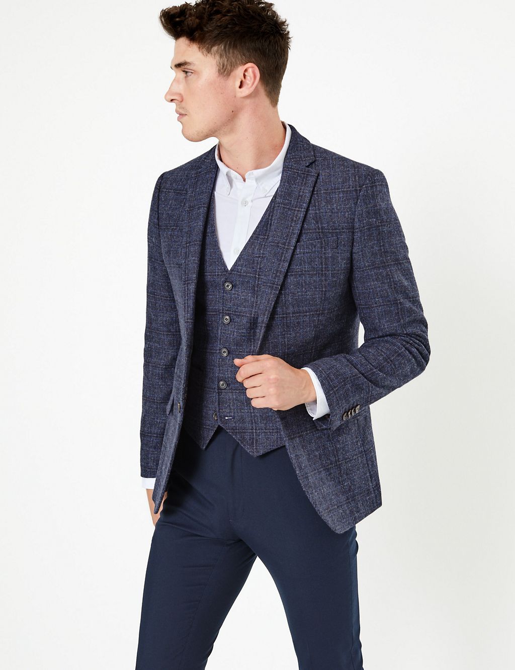 Slim Fit Wool Mix Checked Waistcoat 6 of 6