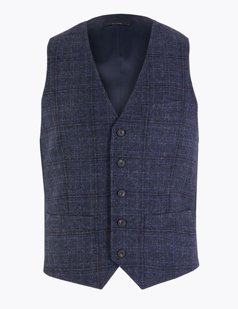 Slim Fit Wool Mix Checked Waistcoat 3 of 6