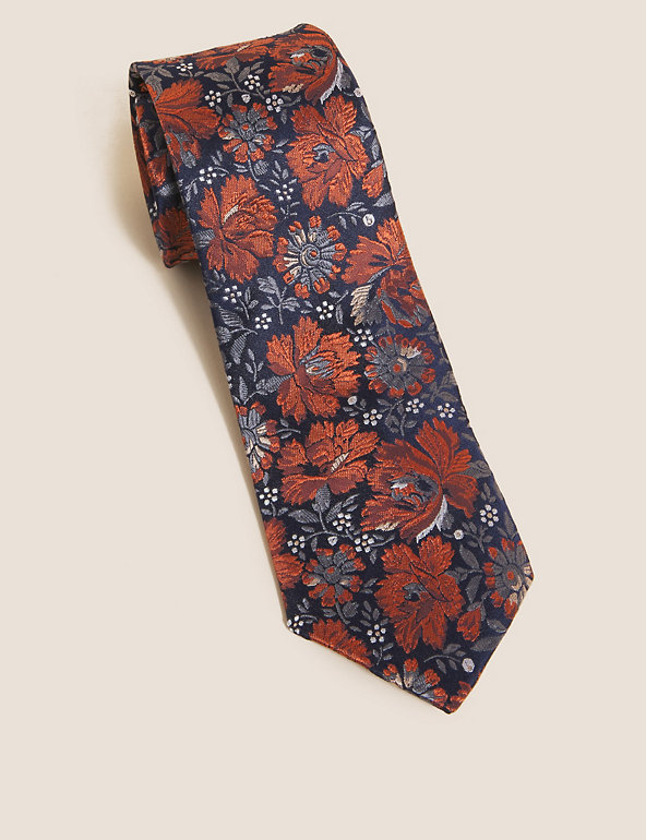 Slim Floral Pure Silk Tie | M&S Collection | M&S
