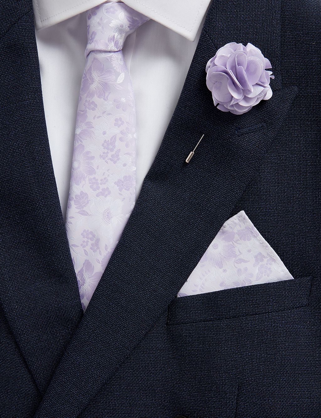 Slim Floral Tie, Pin & Pocket Square Set 3 of 4