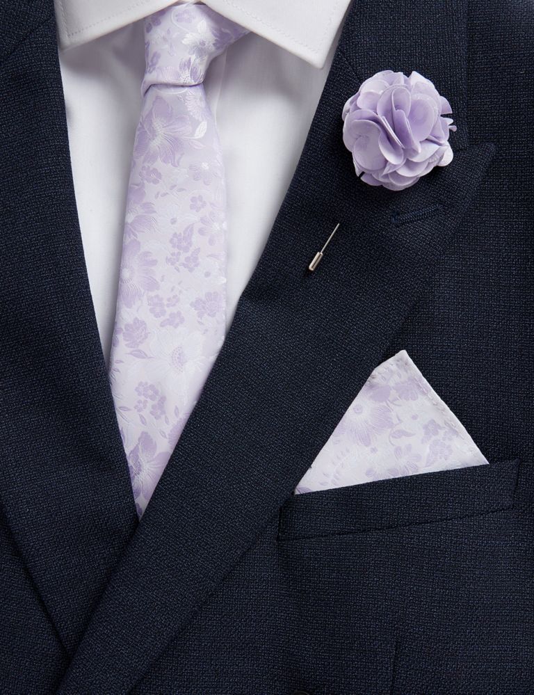 Slim Floral Tie, Pin & Pocket Square Set 1 of 4