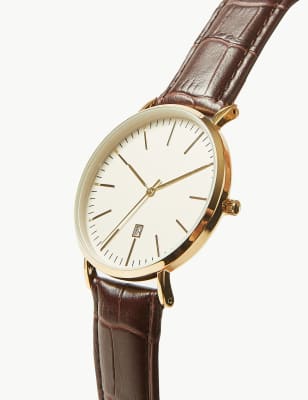 Slim Gold Croc Strap Watch