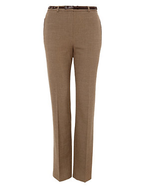 Slim Leg Flat Front Trousers with Belt Image 2 of 6