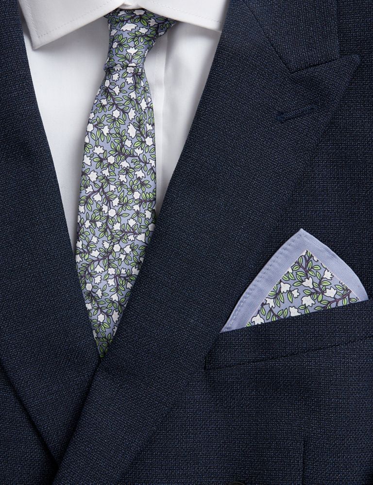 Slim Printed Floral Tie & Pocket Square Set 1 of 3