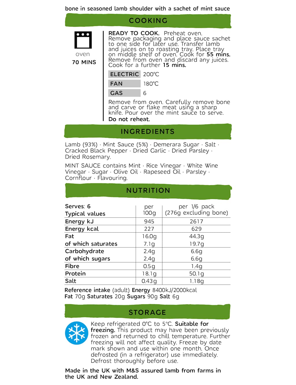 Slow Cooked Lamb Shoulder with Mint Drizzle (Serves 6) (Last