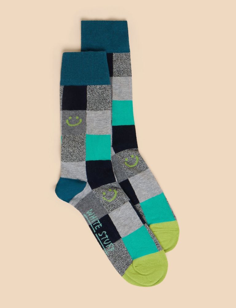 Smiley Check Cotton Rich Socks 1 of 2