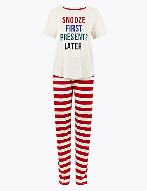 Snooze First Slogan Short Sleeve Pyjama Set Image 2 of 6