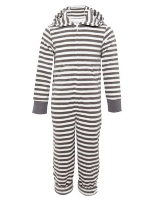 Soft & Cosy Hooded Fleece Striped All-in-One Image 2 of 5