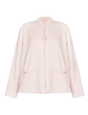 Soft Embossed Floral & Quilted Fleece Bed Jacket Image 2 of 3