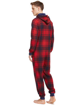 Soft Touch Fleece Hooded Checked Onesie, M&S Collection