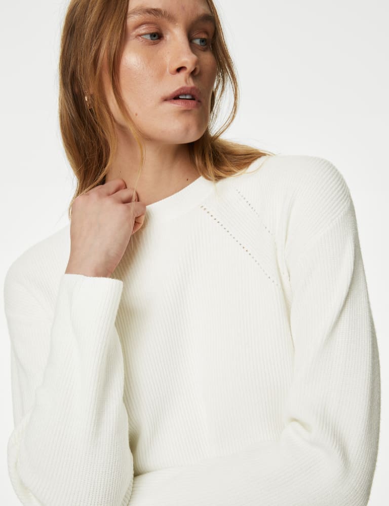 M&S Collection Cotton Rich Ribbed Collared Longline Jumper