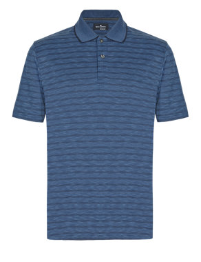 Soft Touch Textured & Striped Polo Shirt with Modal Image 2 of 3
