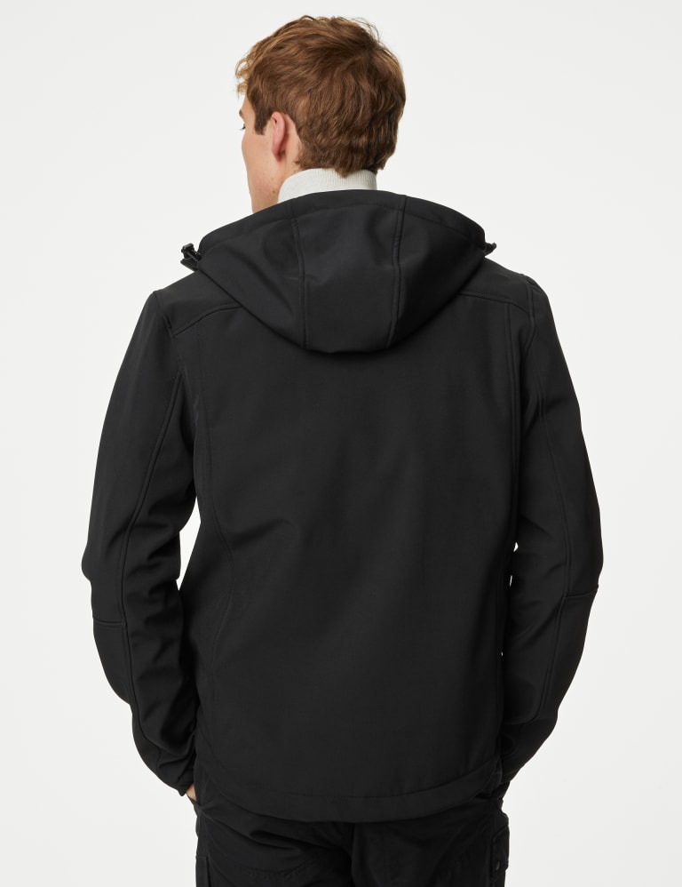 Buy Black Shower Resistant Softshell Hooded Jacket from Next