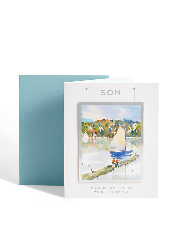 Son Painted Boat Scene Birthday Card Image 1 of 2