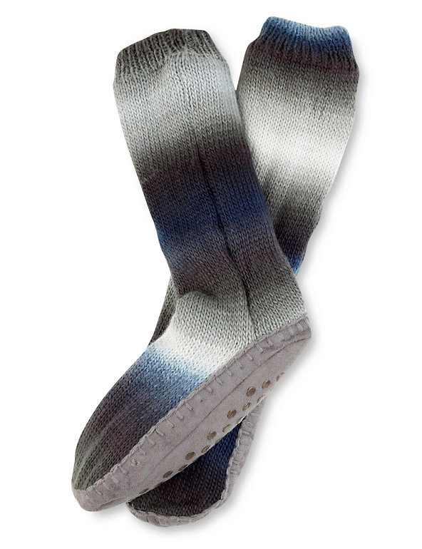 Space-Dye Moccasin Knitted Slipper Socks Image 1 of 1