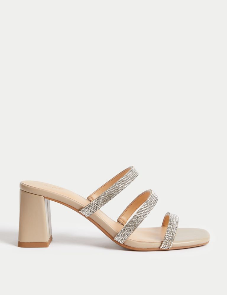 Sparkle Strappy Block Heel Mules 1 of 3