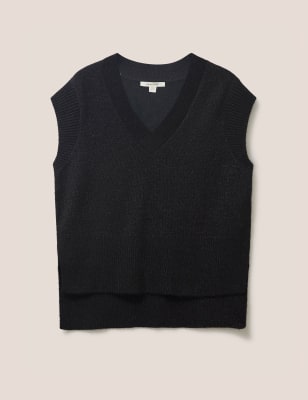 black knitted sleeveless jumper