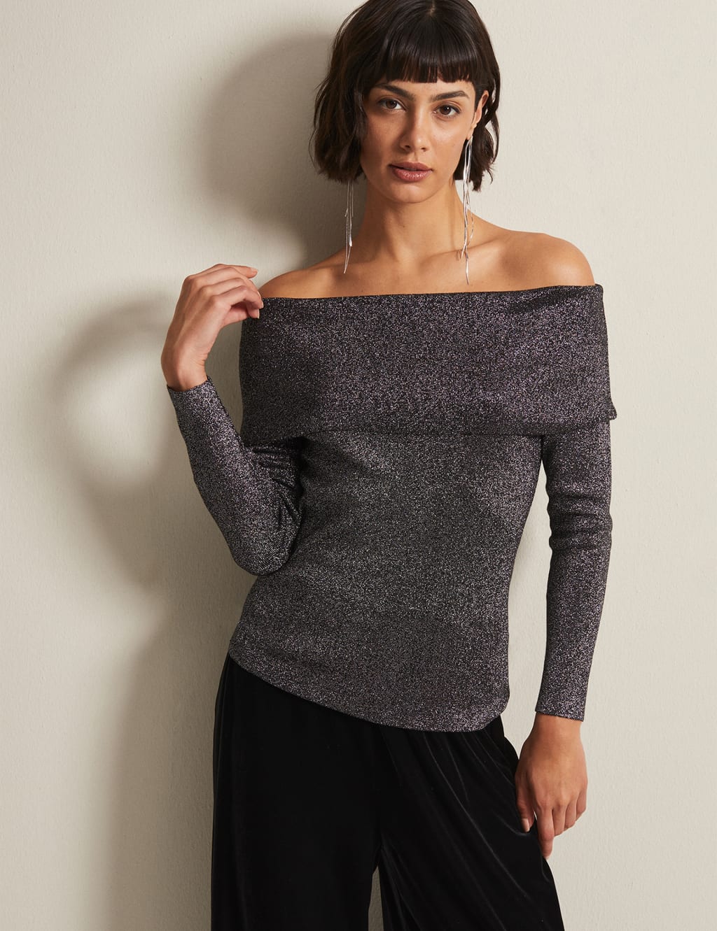 Sparkly Bardot Knitted Top Phase Eight M S