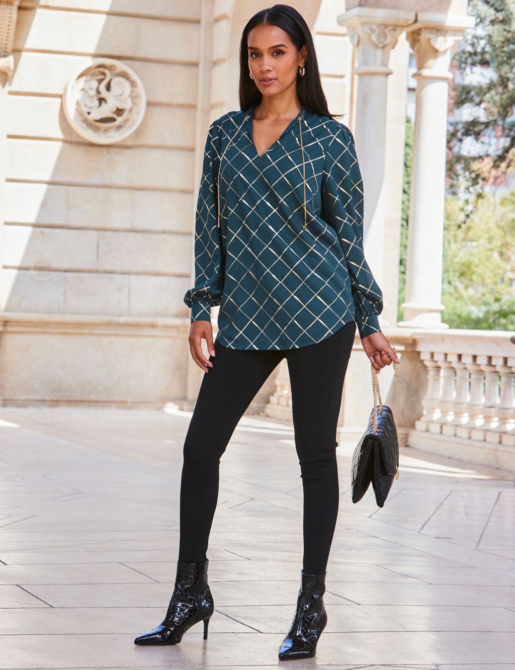 Sparkly Checked V-Neck Blouse 1 of 4