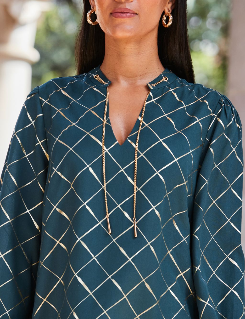 Sparkly Checked V-Neck Blouse 4 of 4