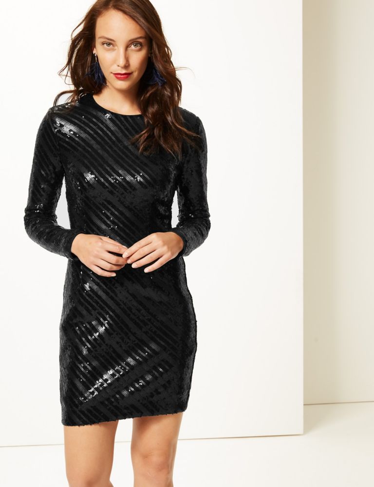 Sparkly Long Sleeve Bodycon Dress 1 of 4