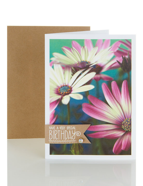 Sparkly Photo Floral Birthday Card Image 1 of 1