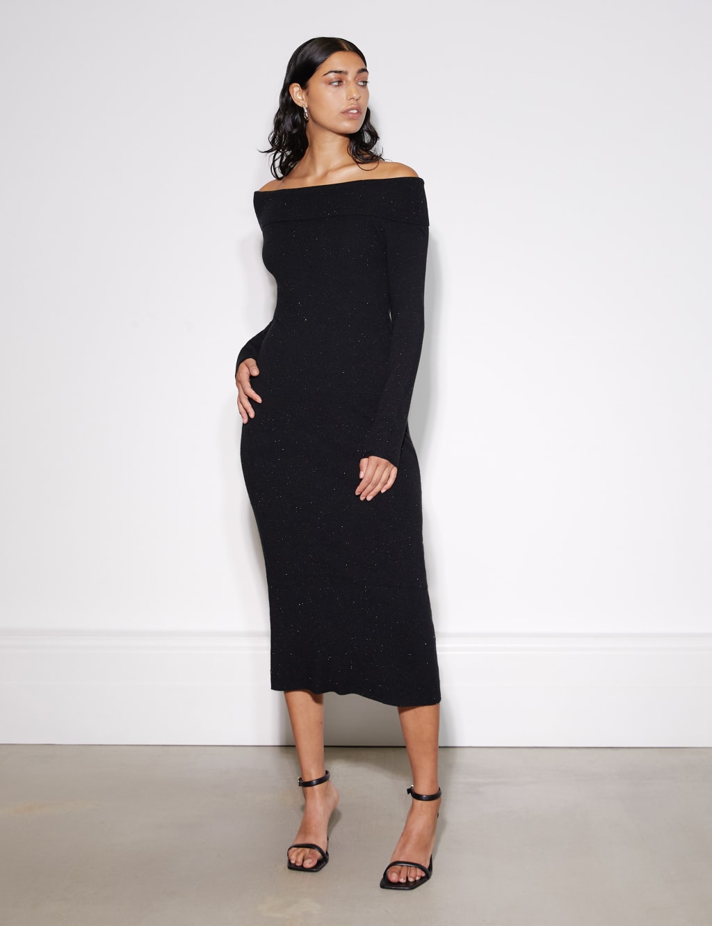 Black glitter deals bardot dress