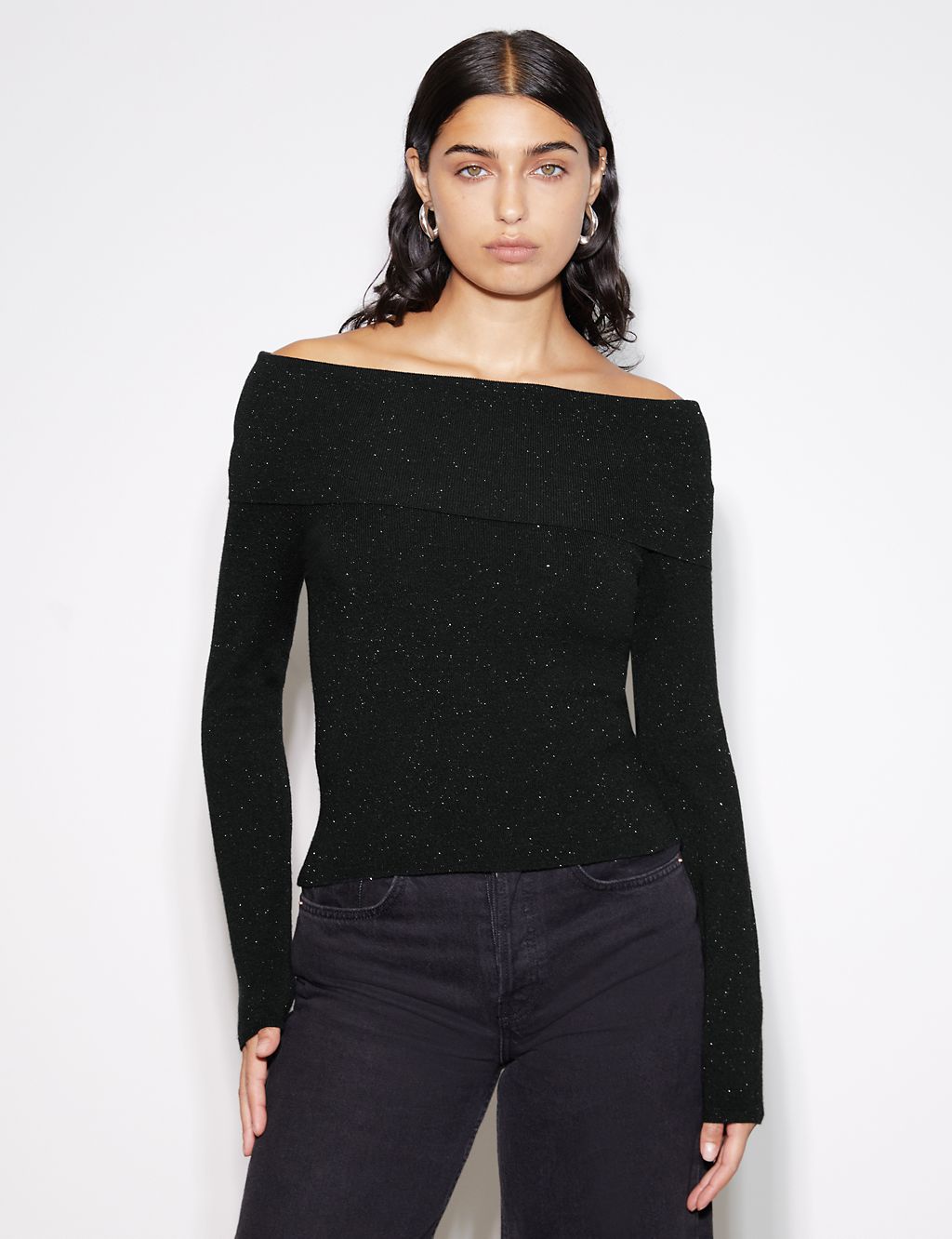 Sparkly Ribbed Off The Shoulder Jumper | Albaray | M&S
