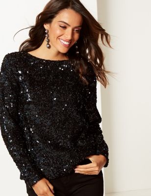 Sparkly Round Neck Long Sleeve Top 