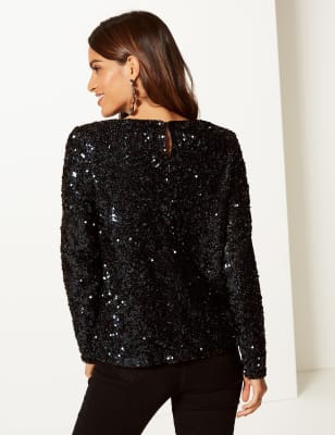 black sparkly top long sleeve