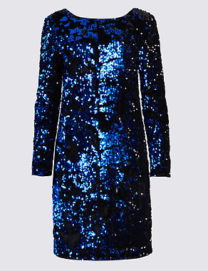 Sparkly Sequin Long Sleeve Shift Dress Image 2 of 4