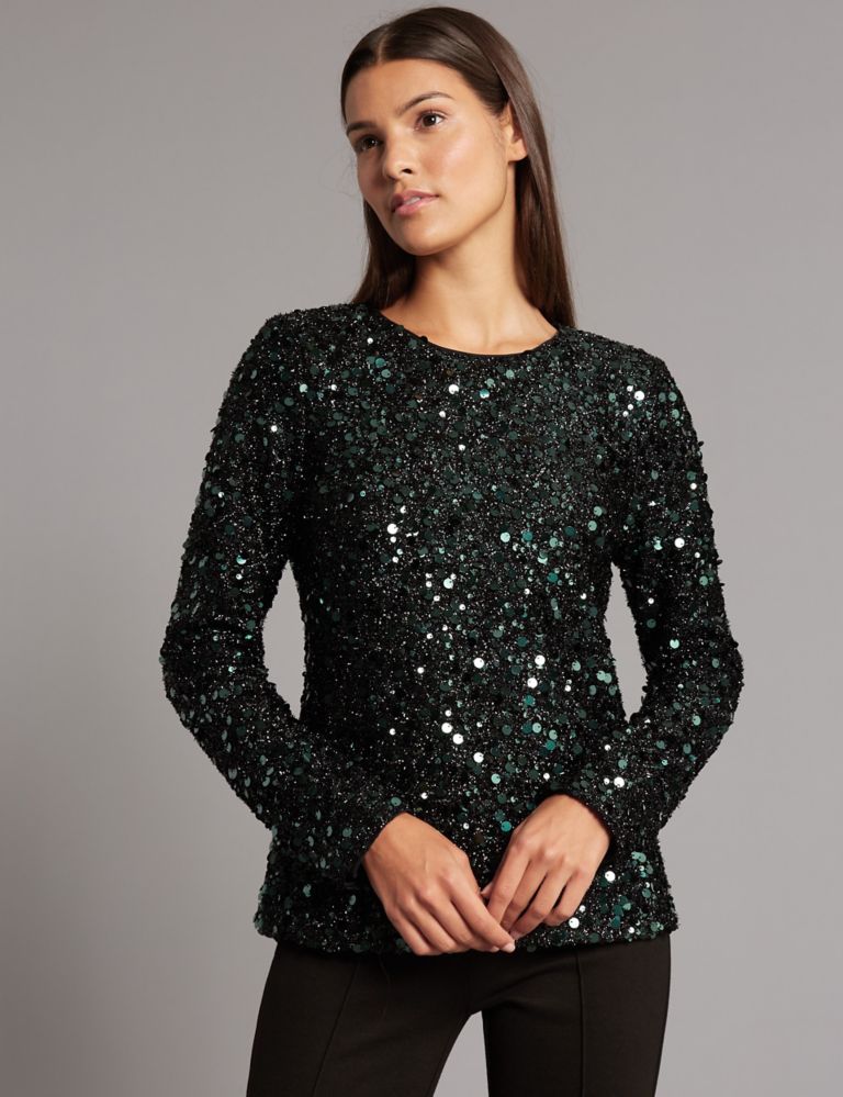 Sparkly Sequin Long Sleeve T-Shirt 1 of 5