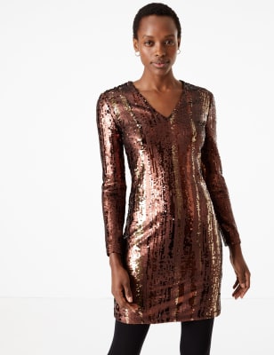 marks and spencer black sequin dress
