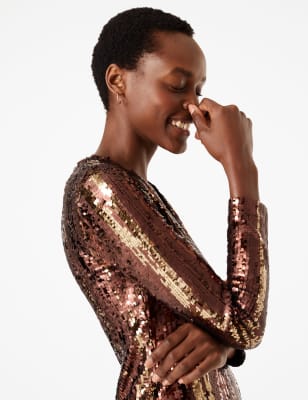 marks and spencer gold sequin dress