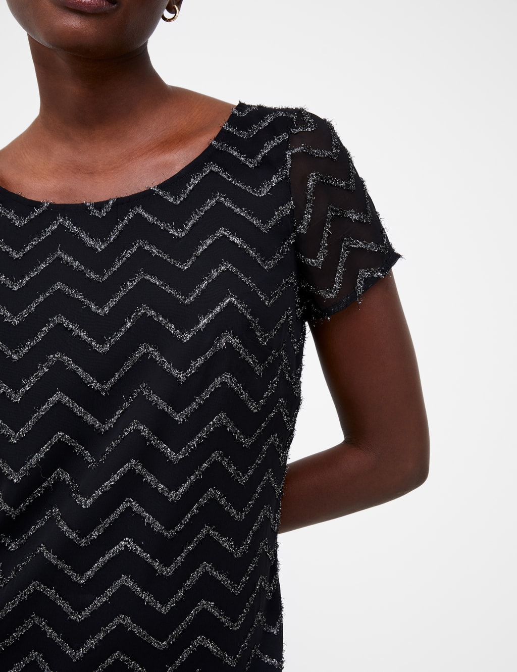 Sparkly Textured Round Neck Mini Shift Dress French Connection M S