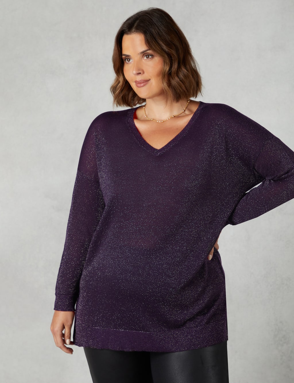 Sparkly V-Neck Relaxed Longline Jumper | Live Unlimited London | M&S