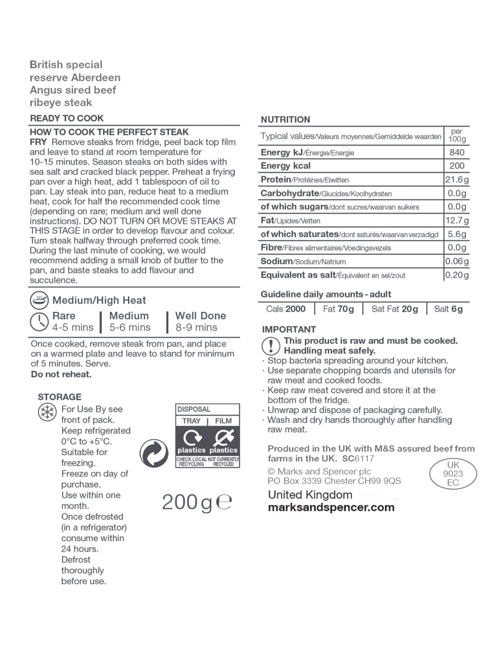 Special Reserve Rib Eye Steak M&S