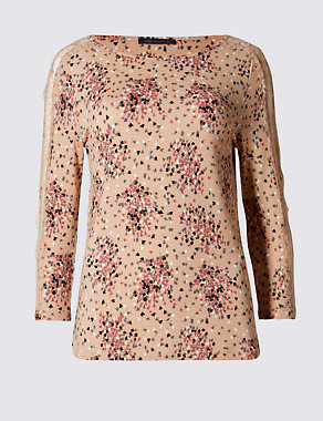 Speckle Floral Print 3/4 Sleeve Jersey Top Image 2 of 4
