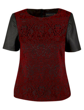 Speziale Floral Jacquard Leather Sleeve Top Image 2 of 7