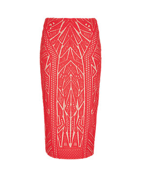 Speziale High Waisted Aztec Print Jacquard Pencil Skirt Image 2 of 3
