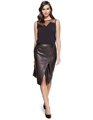 UNA - Faux leather midi skirt - Black