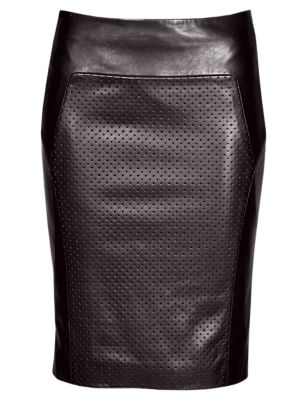 Speziale Petite Leather Perforated Panelled Pencil Skirt Image 2 of 6