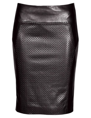Speziale Petite Leather Perforated Panelled Pencil Skirt Image 2 of 6