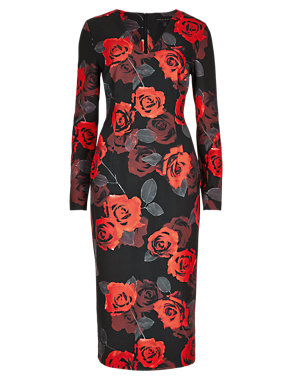 Speziale V-Neck Rose Print Bodycon Dress Image 2 of 4