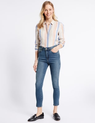 High-waist skinny jeans with split