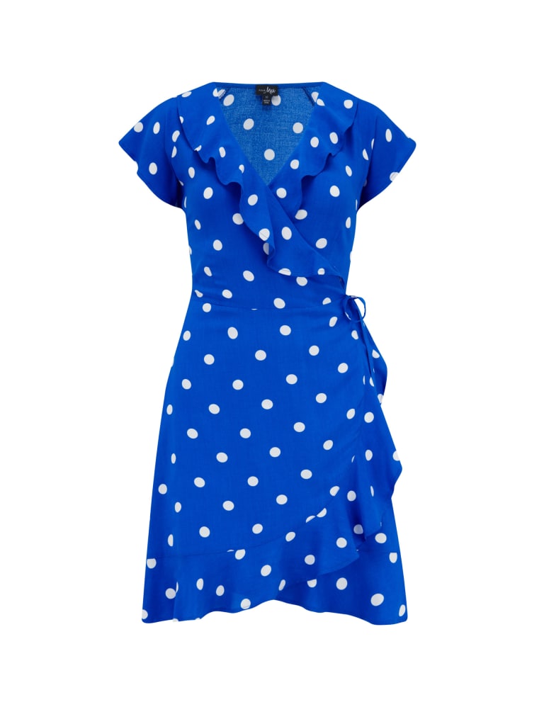 Spot Print V-Neck Mini Wrap Beach Dress 2 of 5