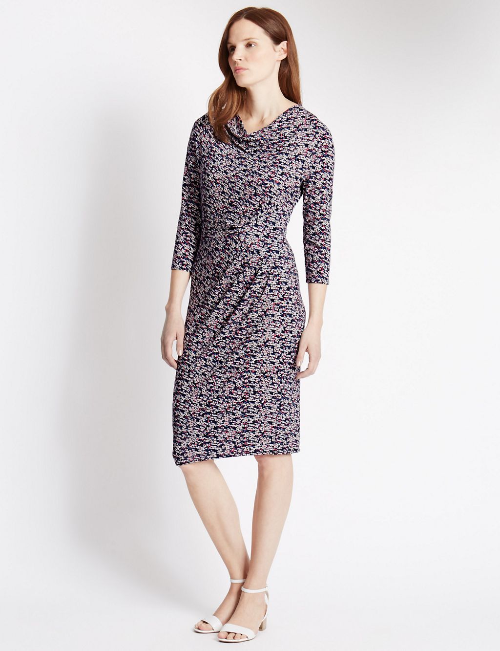 Spotted 3/4 Sleeve Shift Dress 3 of 3
